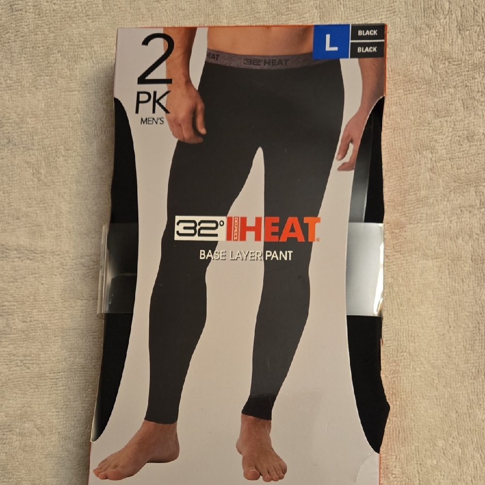32 Degrees Heat Men's Black Base Layer Pant - 2 Pack (L)